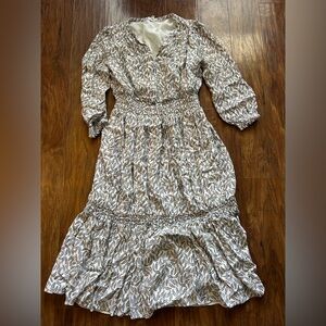 Women’s Cream and Brown Leaf-Print Maxi Dress